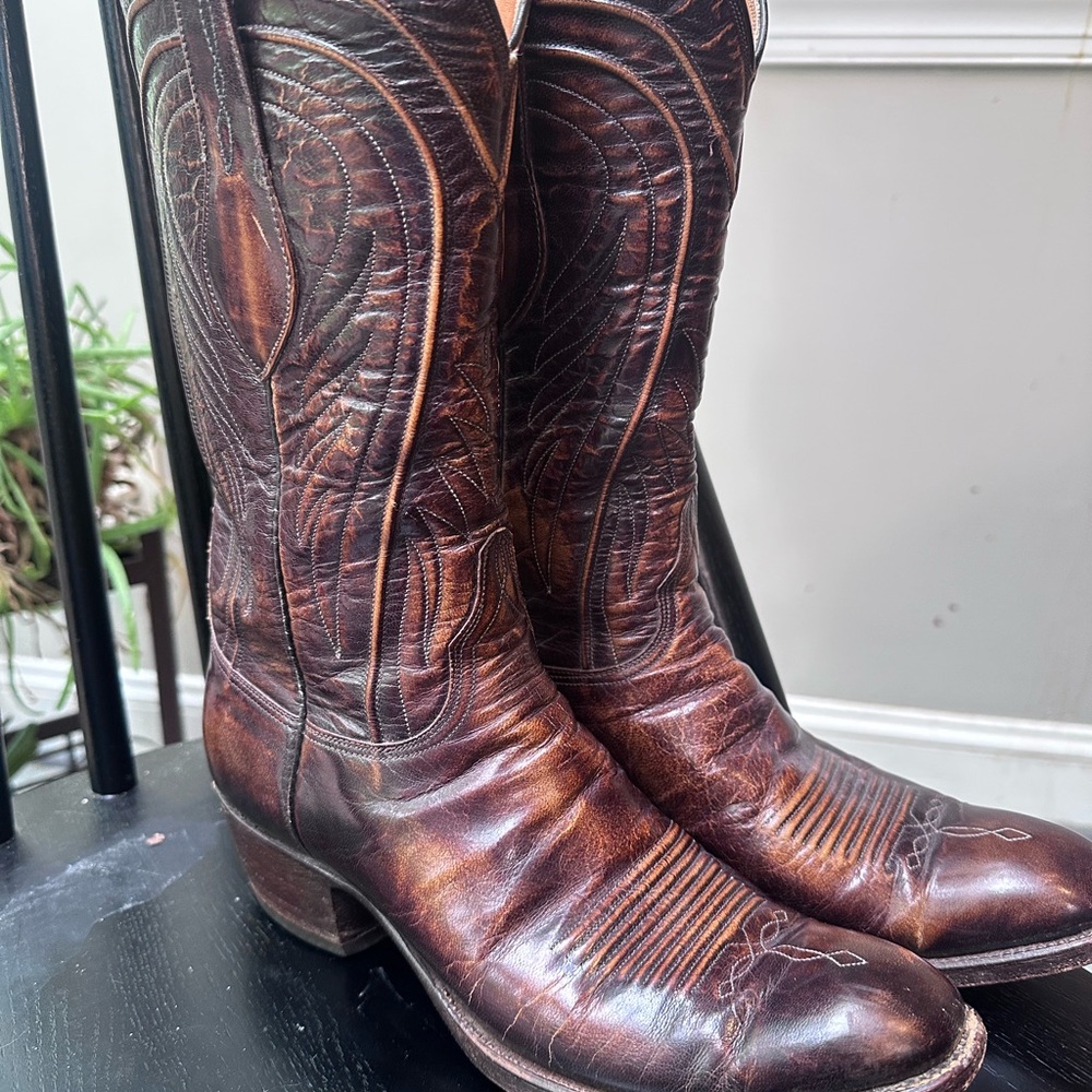 Lucchese Brown Distressed Leather Western Cowboy Boots — Woman Size 10.5-11